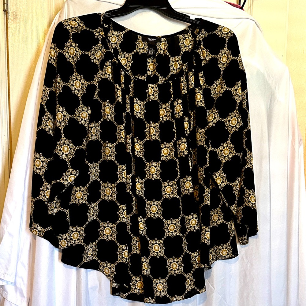 Alfani Black and Gold Patterned Blouse